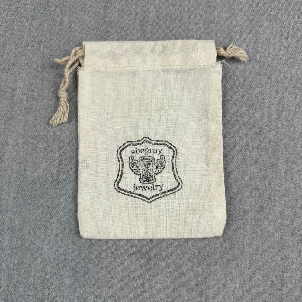 SueGray Jewelry Drawstring Pouch Off White Cotton Storage Gift Bag Small